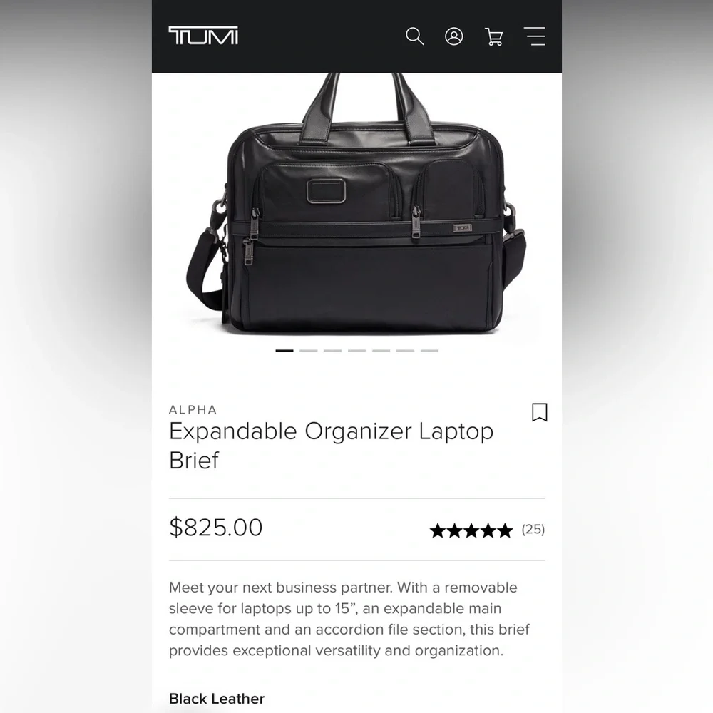 Tumi expandable leather laptop briefcase